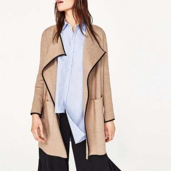 Zara Sweaters - Zara Knit Waterfall Open Cardigan Tan Women Size M‎